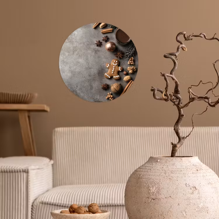 Winter - Kerst - Beton - Gingerbread man Wandcirkel behangsticker klein -sfeer1