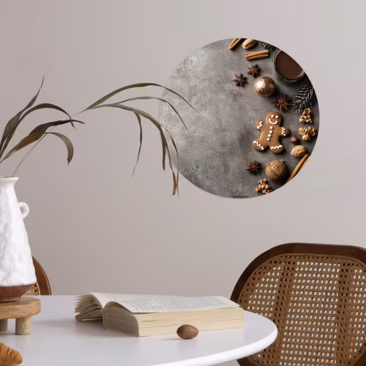 Winter - Kerst - Beton - Gingerbread man Wandcirkel behangsticker klein -sfeer3