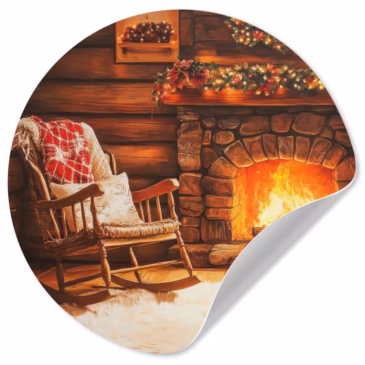 Winter - Kerst - Huis - Openhaard Wandcirkel behangsticker klein -3d