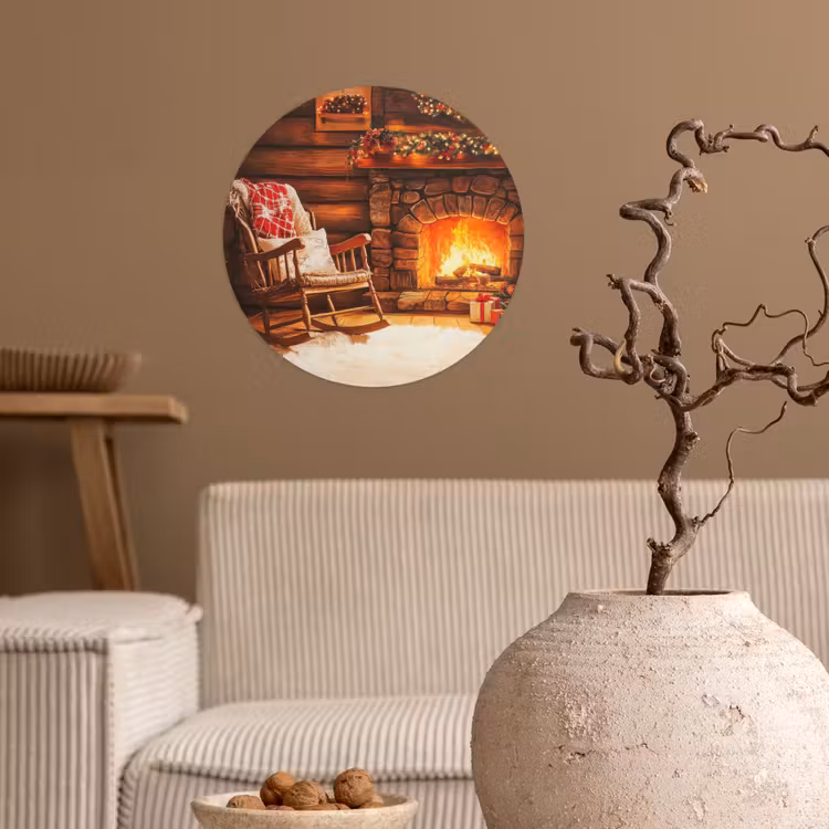 Winter - Kerst - Huis - Openhaard Wandcirkel behangsticker klein -sfeer1