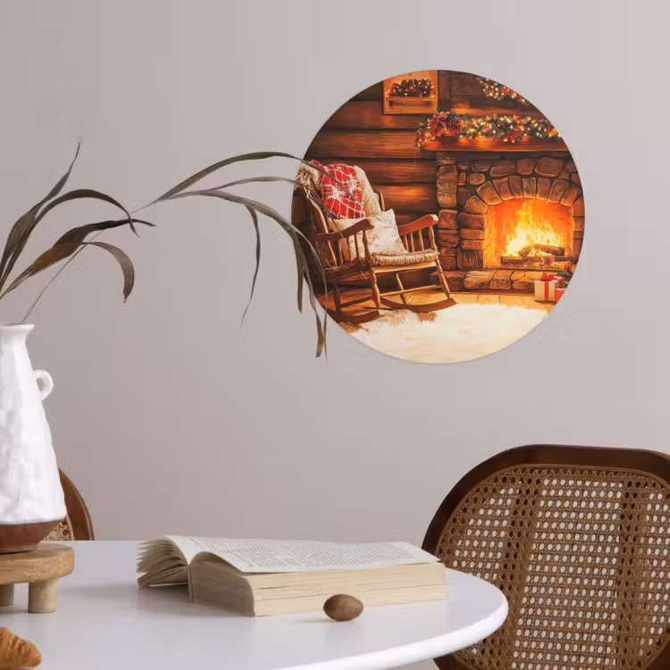 Winter - Kerst - Huis - Openhaard Wandcirkel behangsticker klein -sfeer3