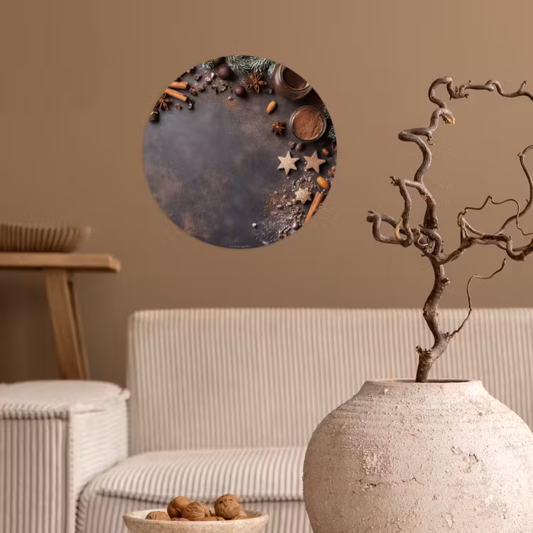 Winter - Kerst - Specerijen - Beton Wandcirkel behangsticker klein -sfeer1