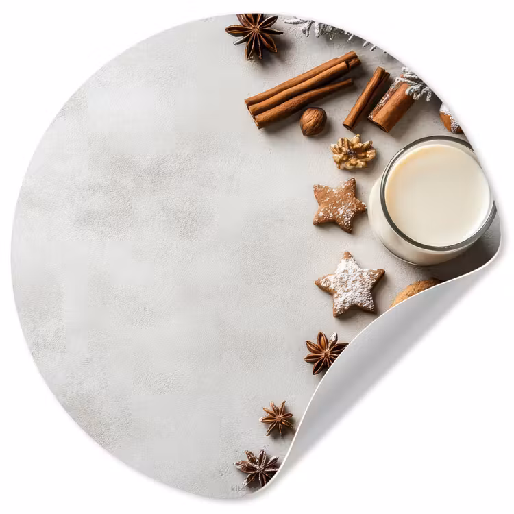 Winter - Kerst - Specerijen - Wit Wandcirkel behangsticker klein -3d