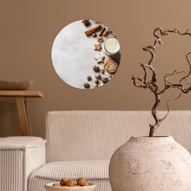 Winter - Kerst - Specerijen - Wit Wandcirkel behangsticker klein -sfeer1