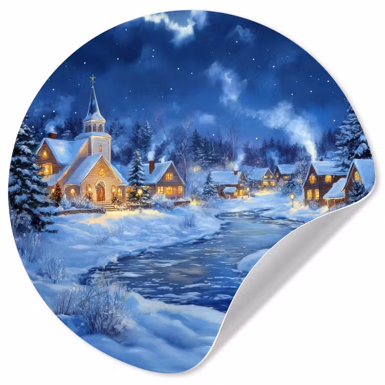 Winteravond - Kerstdorp - Donker Wandcirkel behangsticker klein -3d