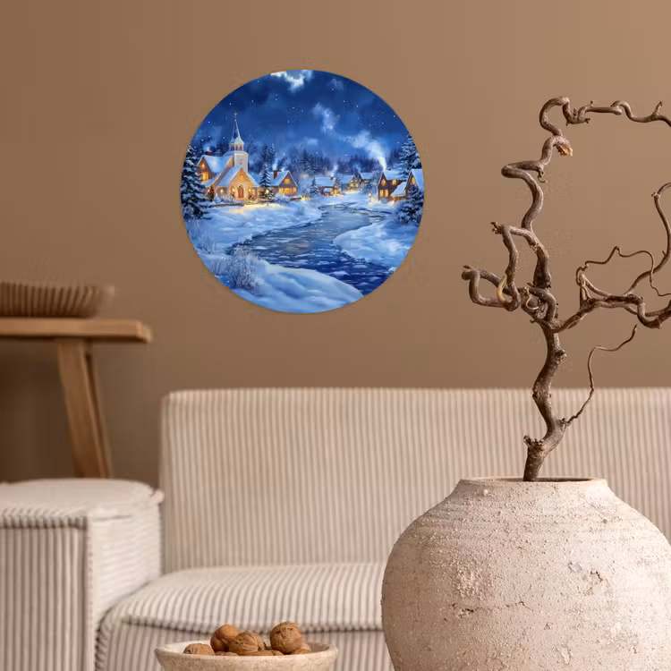 Winteravond - Kerstdorp - Donker Wandcirkel behangsticker klein -sfeer1