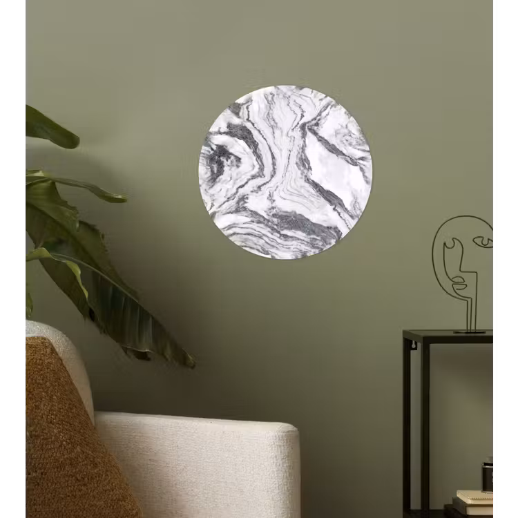 Wit - Marmer - Golvend - Grafiet Wandcirkel behangsticker klein 186 -sfeer2