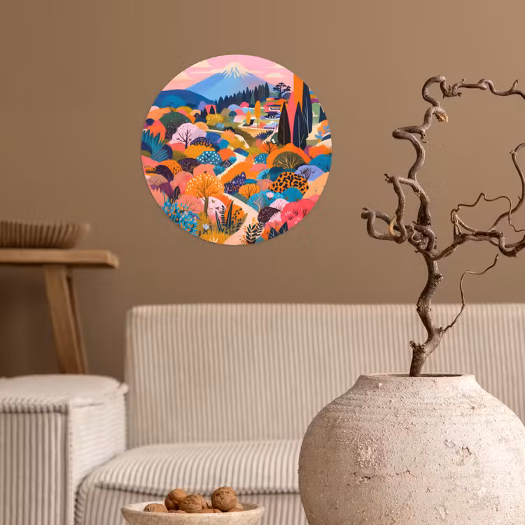 Witte bergtop - Modern - Kleurrijk Wandcirkel behangsticker klein -sfeer1