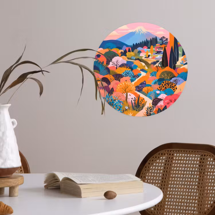 Witte bergtop - Modern - Kleurrijk Wandcirkel behangsticker klein -sfeer3