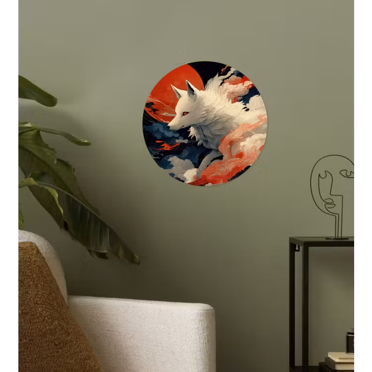 Witte vos - wolken - maan Wandcirkel behangsticker klein -sfeer2