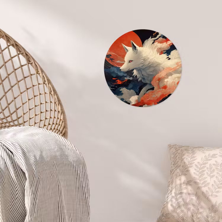 Witte vos - wolken - maan Wandcirkel behangsticker klein -sfeer4