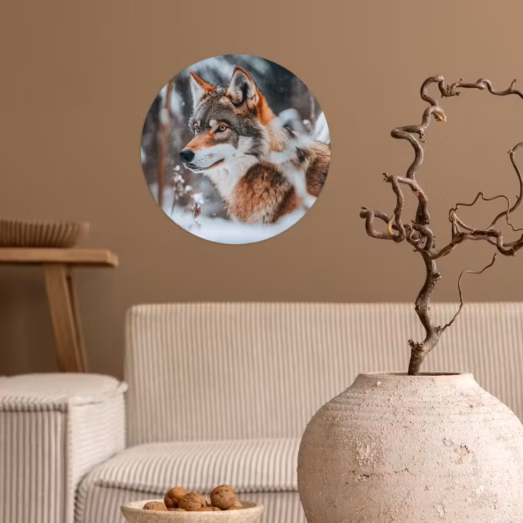 Wolf - Sneeuw - Winter - Dieren - Natuur - Sneeuw Wandcirkel behangsticker klein -sfeer1