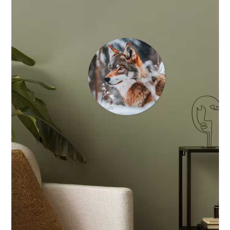 Wolf - Sneeuw - Winter - Dieren - Natuur - Sneeuw Wandcirkel behangsticker klein -sfeer2