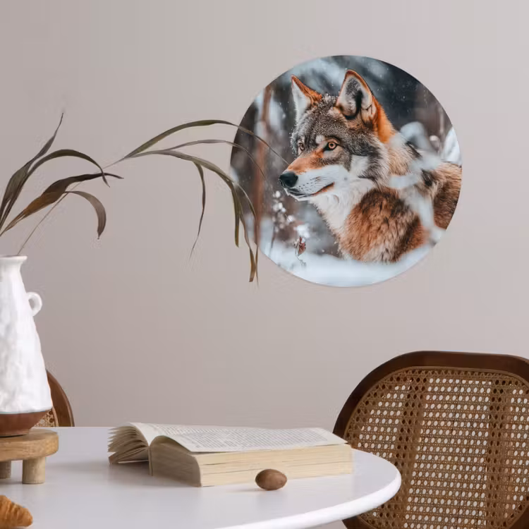 Wolf - Sneeuw - Winter - Dieren - Natuur - Sneeuw Wandcirkel behangsticker klein -sfeer3