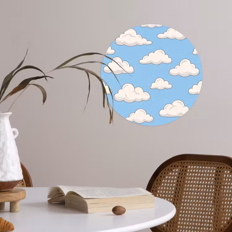 Wolk - Cartoon - Lucht - Blauw - Wit Wandcirkel behangsticker klein -sfeer3