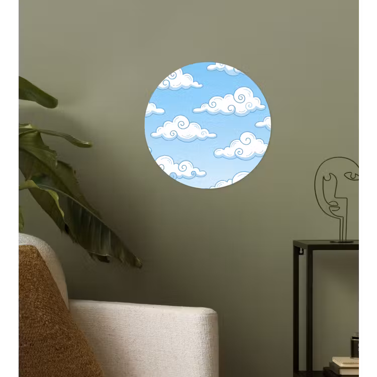 Wolk - Lucht - Cartoon - Blauw - Wit Wandcirkel behangsticker klein -sfeer2