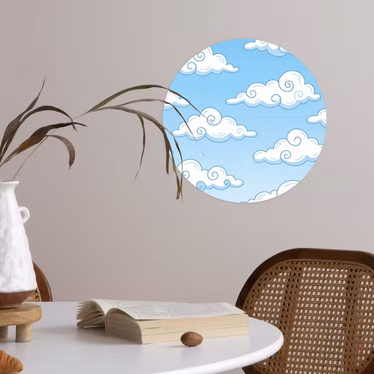 Wolk - Lucht - Cartoon - Blauw - Wit Wandcirkel behangsticker klein -sfeer3