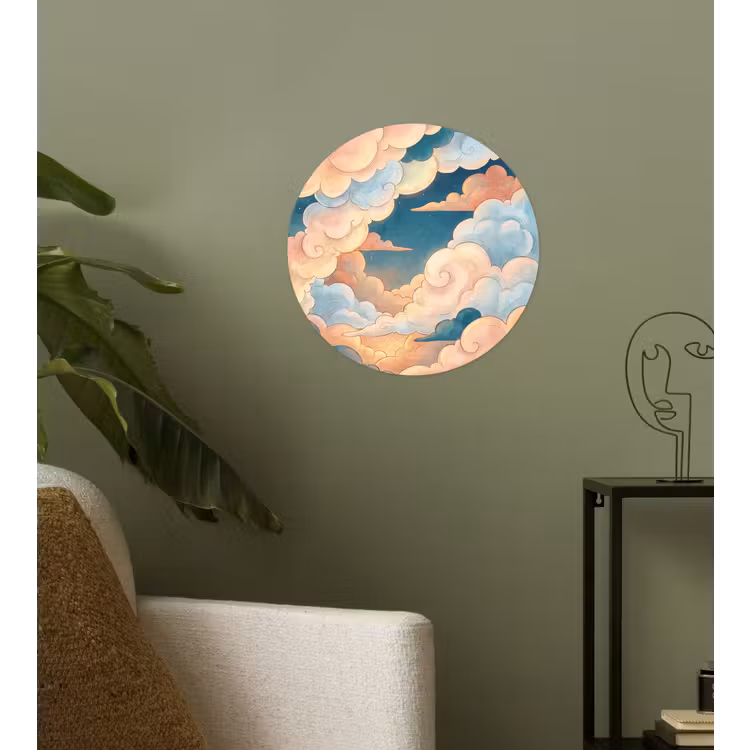 Wolk - Lucht - Natuur - Illustratief - Oranje Wandcirkel behangsticker klein -sfeer2