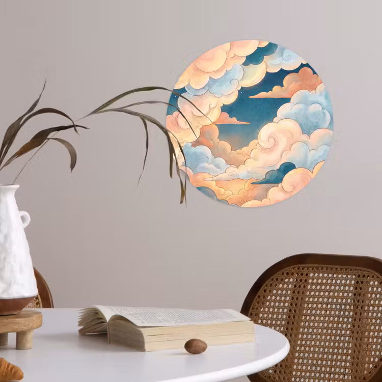 Wolk - Lucht - Natuur - Illustratief - Oranje Wandcirkel behangsticker klein -sfeer3
