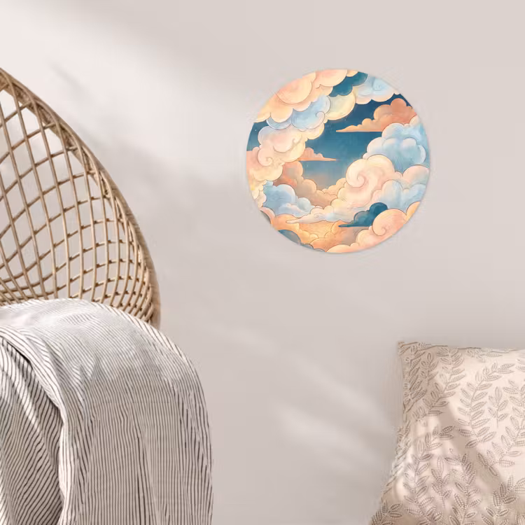 Wolk - Lucht - Natuur - Illustratief - Oranje Wandcirkel behangsticker klein -sfeer4