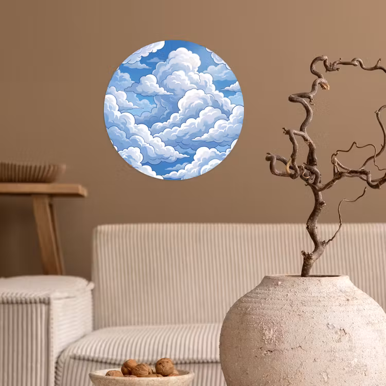 Wolken - Hemel - Abstract - Wit Wandcirkel behangsticker klein -sfeer1