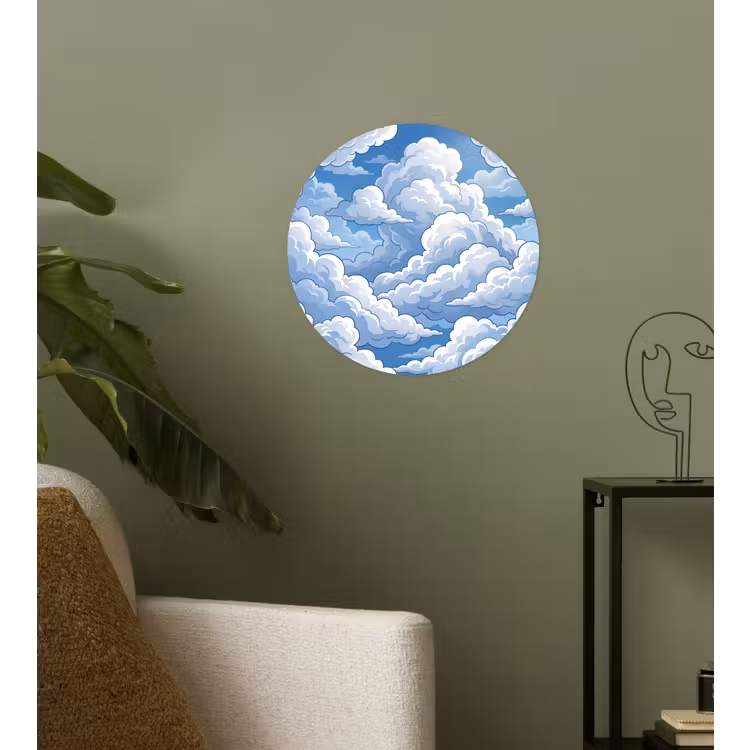 Wolken - Hemel - Abstract - Wit Wandcirkel behangsticker klein -sfeer2