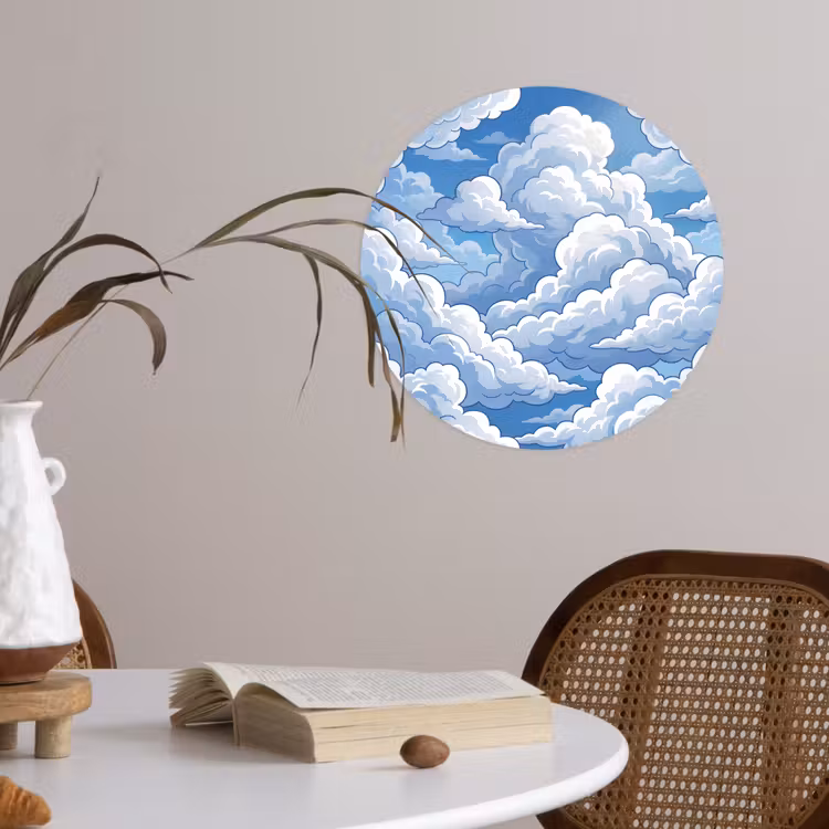 Wolken - Hemel - Abstract - Wit Wandcirkel behangsticker klein -sfeer3
