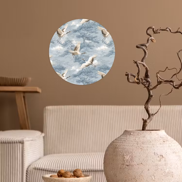 Wolken - Kraanvogels - Blauw Wandcirkel behangsticker klein 186 -sfeer1