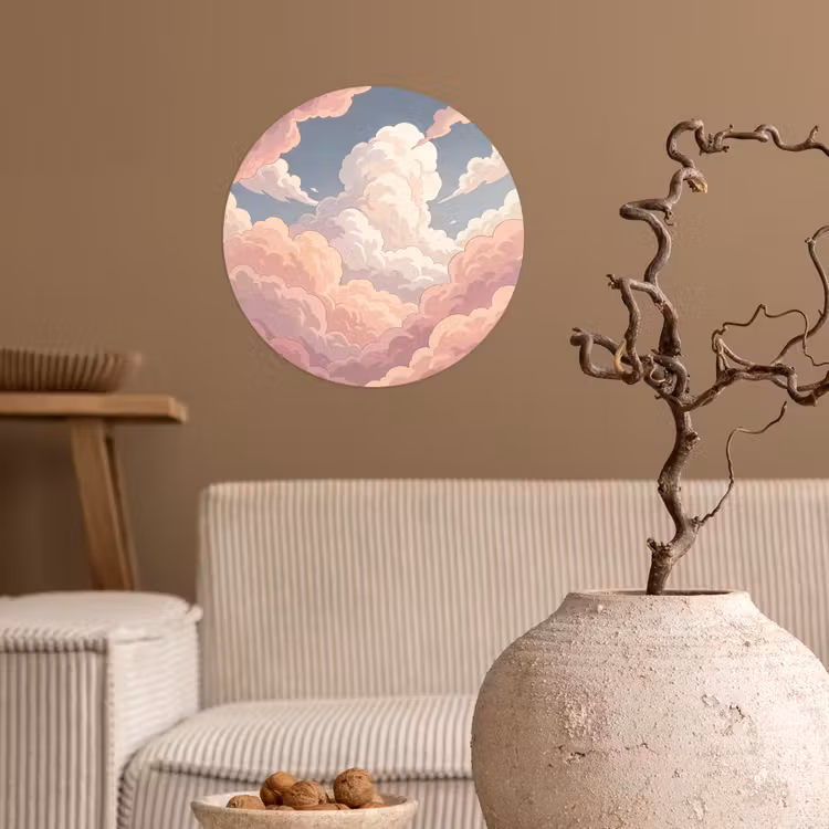 Wolken - Lucht - Natuur - Pastel - Roze Wandcirkel behangsticker klein -sfeer1
