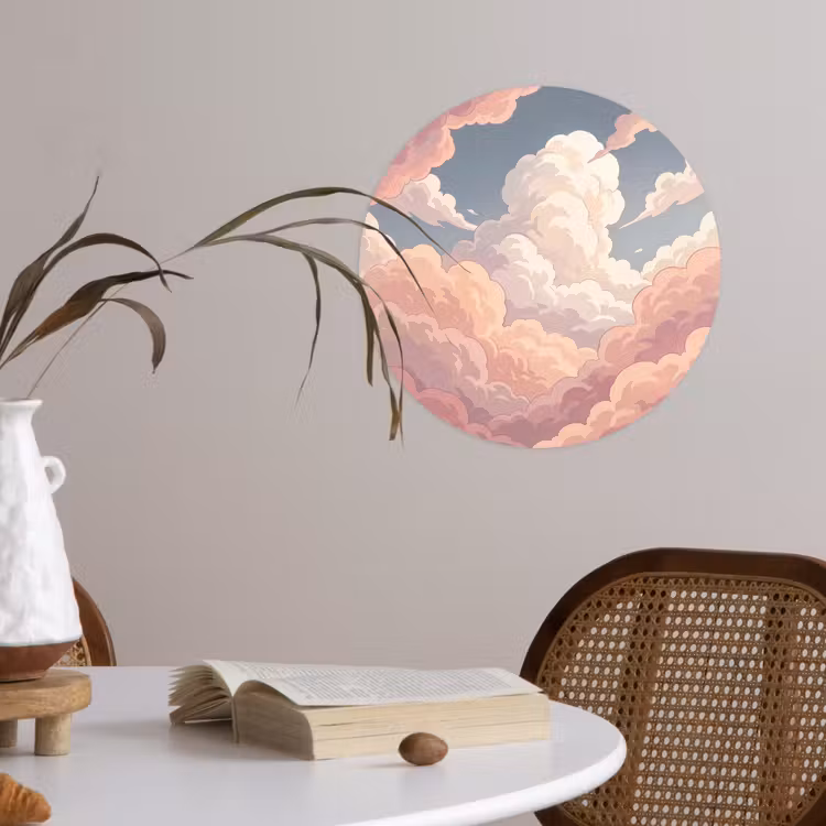 Wolken - Lucht - Natuur - Pastel - Roze Wandcirkel behangsticker klein -sfeer3