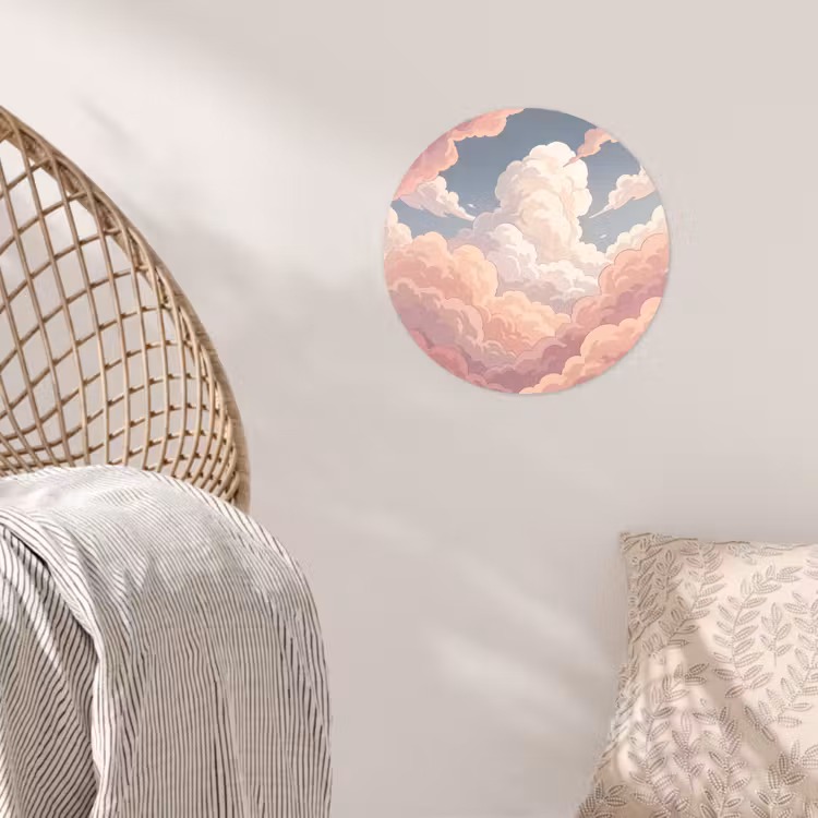Wolken - Lucht - Natuur - Pastel - Roze Wandcirkel behangsticker klein -sfeer4
