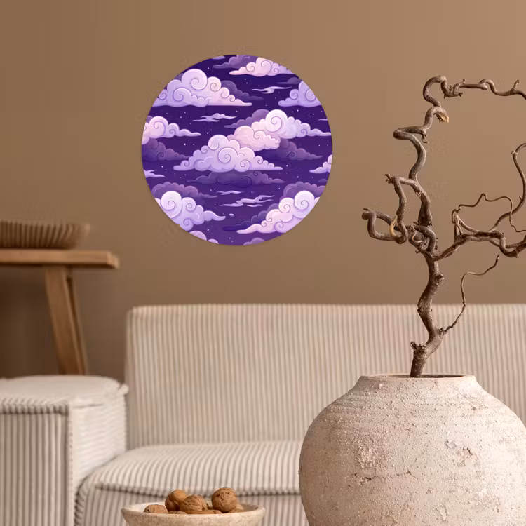 Wolken - Nacht - Natuur - Abstract - Paars Wandcirkel behangsticker klein -sfeer1
