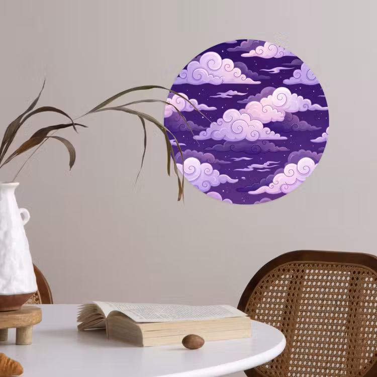 Wolken - Nacht - Natuur - Abstract - Paars Wandcirkel behangsticker klein -sfeer3