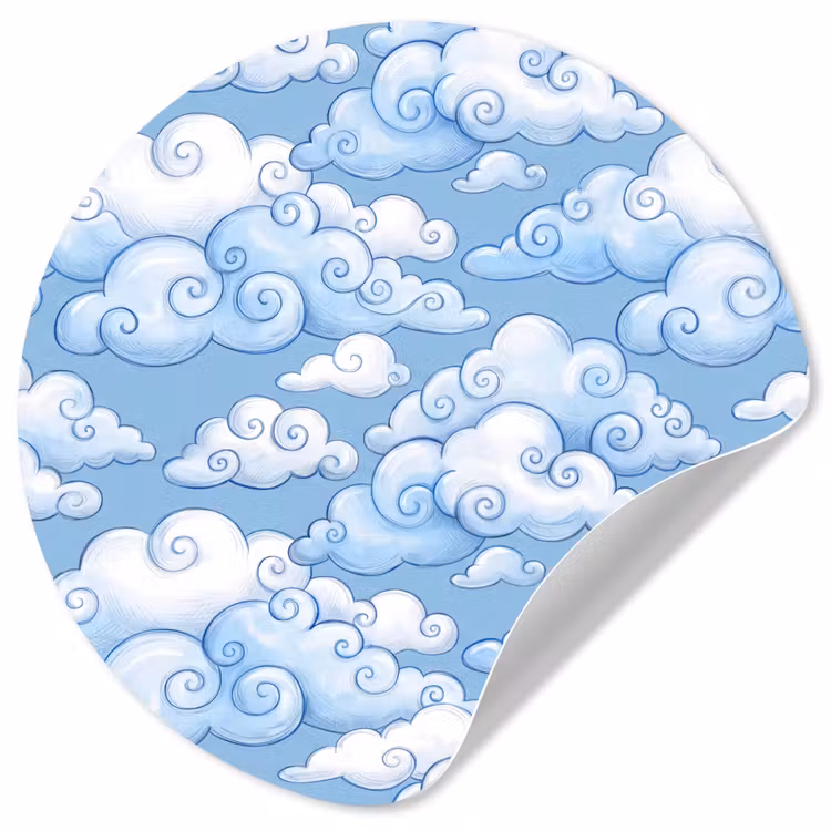 Wolken - Patroon - Hemel - Illustratie - Wit Wandcirkel behangsticker klein -3d