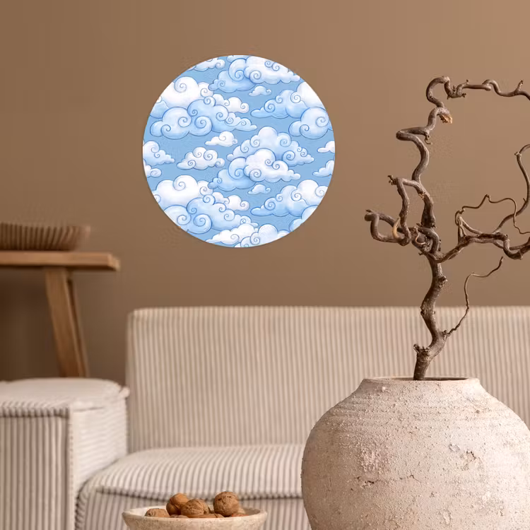 Wolken - Patroon - Hemel - Illustratie - Wit Wandcirkel behangsticker klein -sfeer1