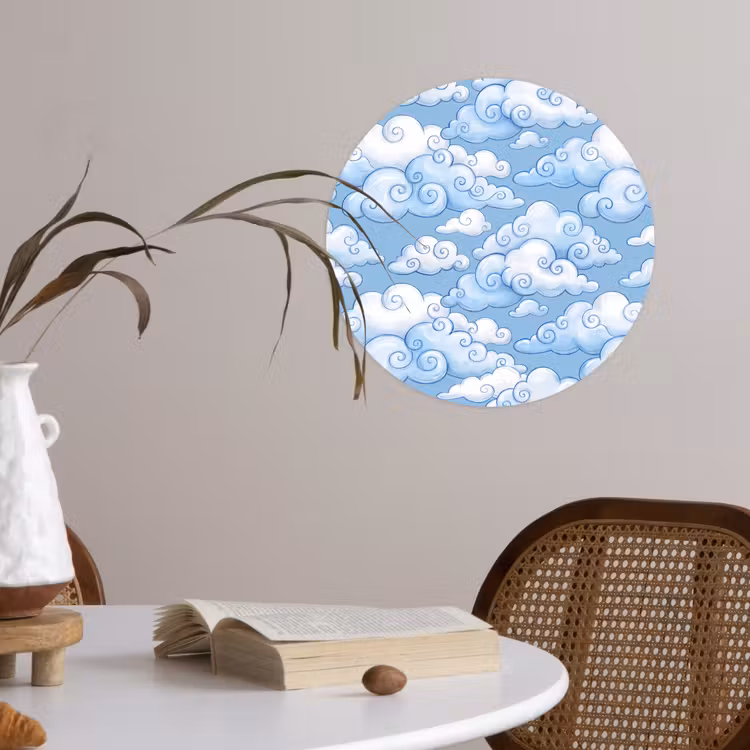 Wolken - Patroon - Hemel - Illustratie - Wit Wandcirkel behangsticker klein -sfeer3
