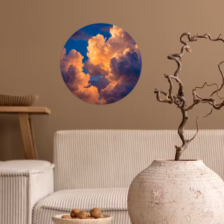 Wolken - Zonsondergang - Natuur - Oranje - Blauw Wandcirkel behangsticker klein -sfeer1