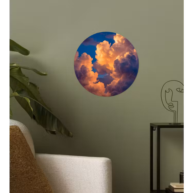 Wolken - Zonsondergang - Natuur - Oranje - Blauw Wandcirkel behangsticker klein -sfeer2