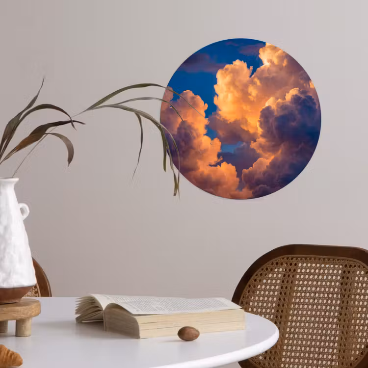 Wolken - Zonsondergang - Natuur - Oranje - Blauw Wandcirkel behangsticker klein -sfeer3