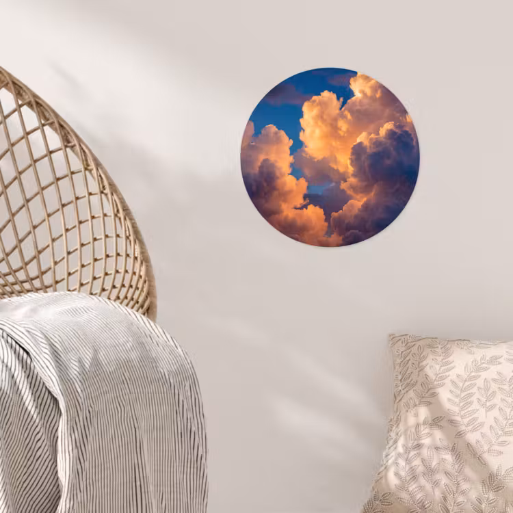 Wolken - Zonsondergang - Natuur - Oranje - Blauw Wandcirkel behangsticker klein -sfeer4