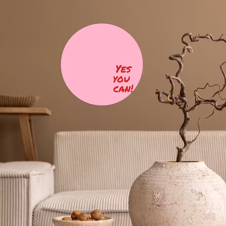 Yes you can do it - Rood - Roze Wandcirkel behangsticker klein -sfeer1