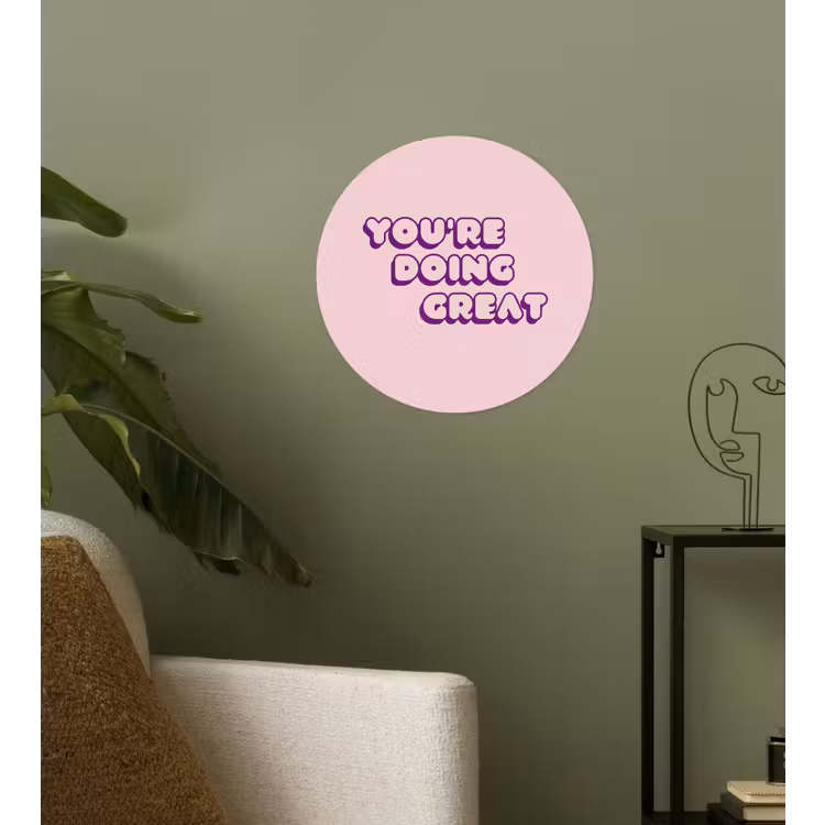 You're doing great - Roze - Bubble letters Wandcirkel behangsticker klein -sfeer2