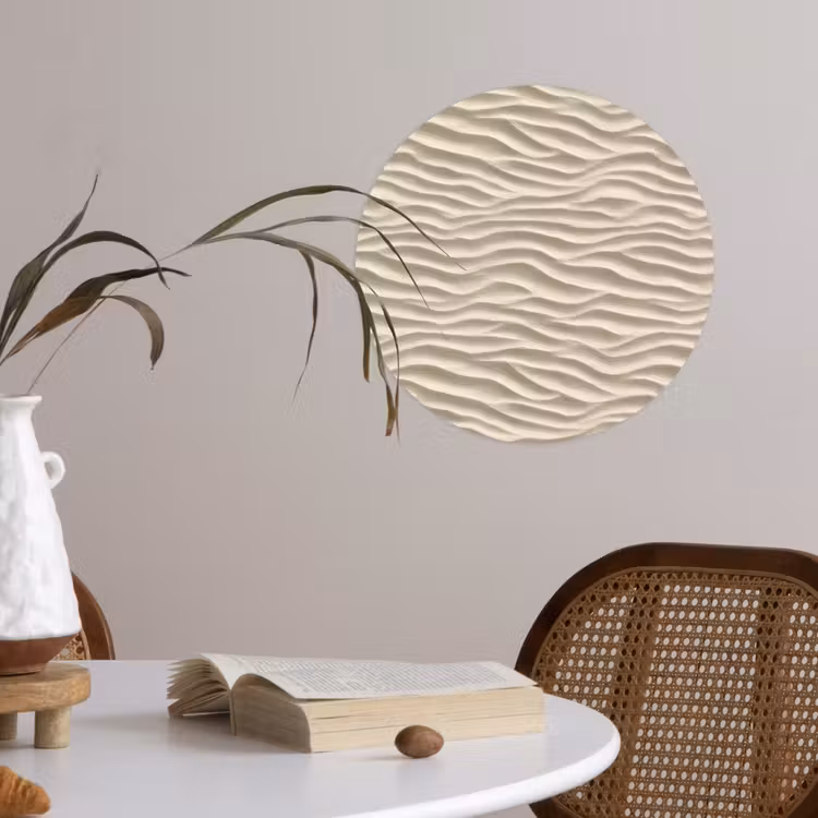 Zand - Golven - Beige Wandcirkel behangsticker klein 186 -sfeer3
