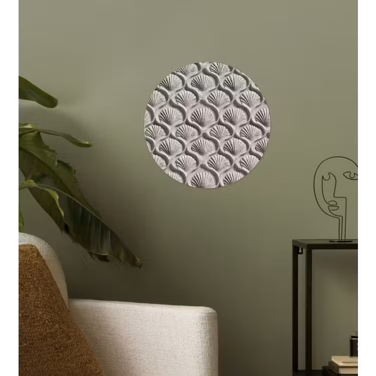 Zand - Schelpenvorm - Grijs Wandcirkel behangsticker klein 186 -sfeer2