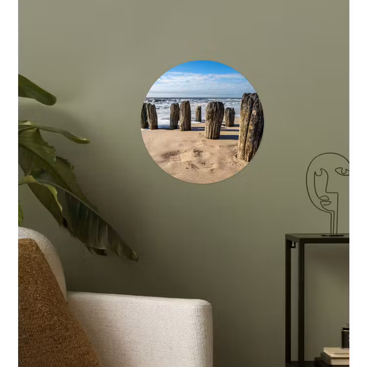 Zand - Strand - Paal - Water - Zomer Wandcirkel behangsticker klein -sfeer2