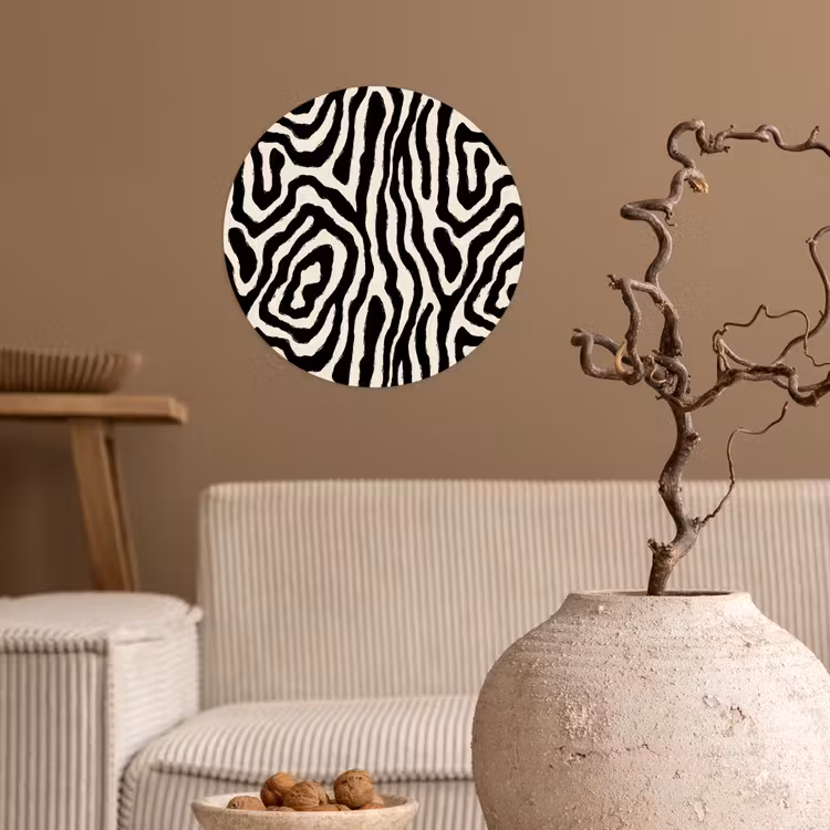 Zebra - Zwart - Abstract Wandcirkel behangsticker klein 186 -sfeer1
