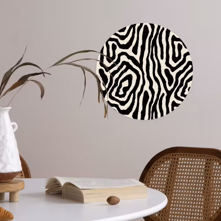 Zebra - Zwart - Abstract Wandcirkel behangsticker klein 186 -sfeer3