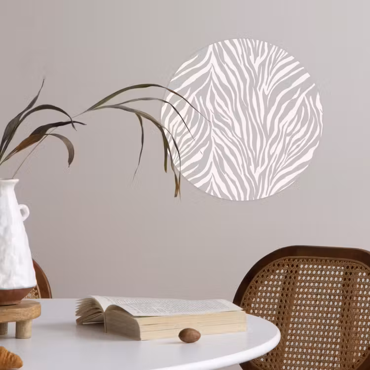 Zebra - Motief - Grijs Wandcirkel behangsticker klein 186 -sfeer3