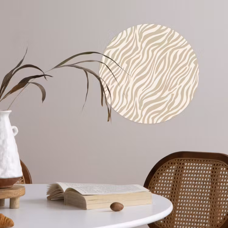 Zebra - Patroon - Beige Wandcirkel behangsticker klein 186 -sfeer3