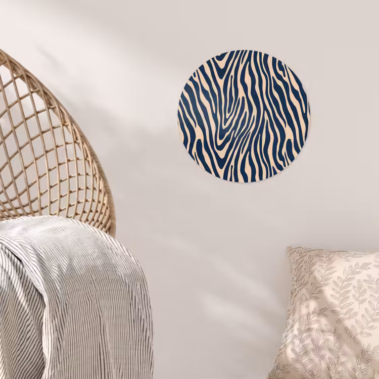 Zebra - Patroon - Blauw - Beige Wandcirkel behangsticker klein 186 -sfeer4